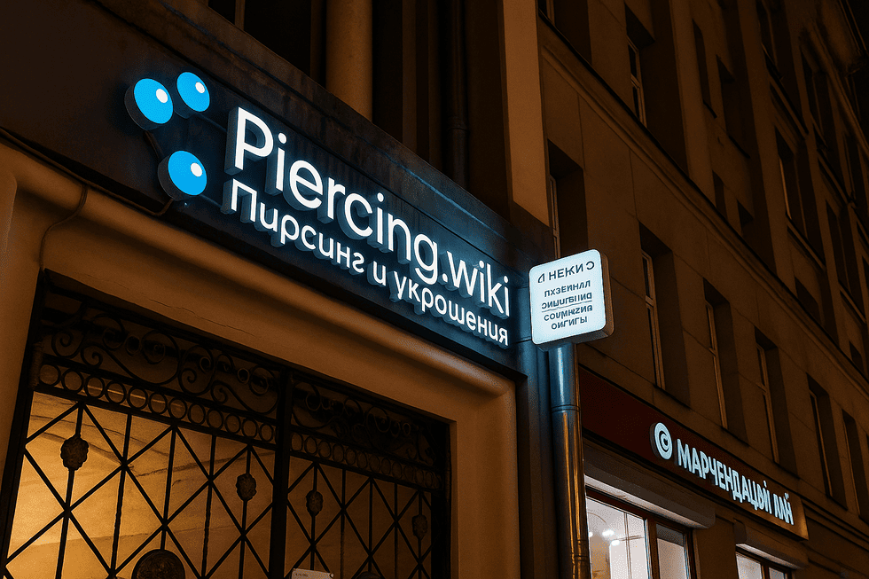 Световая вывеска для пирсинга и украшений Piercing. wiki